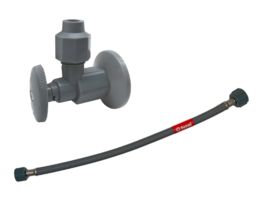 Kims美式曲尺淨掣連膠冚(膠袋裝) (C-1029 Range)連3/8"內牙x1/2"內牙x16"尼龍網軟喉 (鹹水用)
